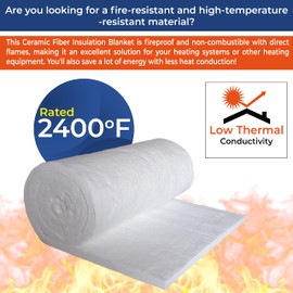 Ceramic Fiber Insulation Blanket - 8# Density 2400F - 1” x 24” x 48” - High Temperature Insulation Baffles for Wood Stove Furnace Forge Chimney Fireplace Pizza Oven Boiler Kiln Dishwasher, and More