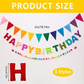 FILOEEX Happy Birthday Banner,3 Pieces Felt Ball Garland,Rainbow Happy Birthday Garland,2.5M Multicolor Bunting String Triangle Flags Bulk Rainbow Bunting for Birthdays Decor,Party Decor,Photo Prop