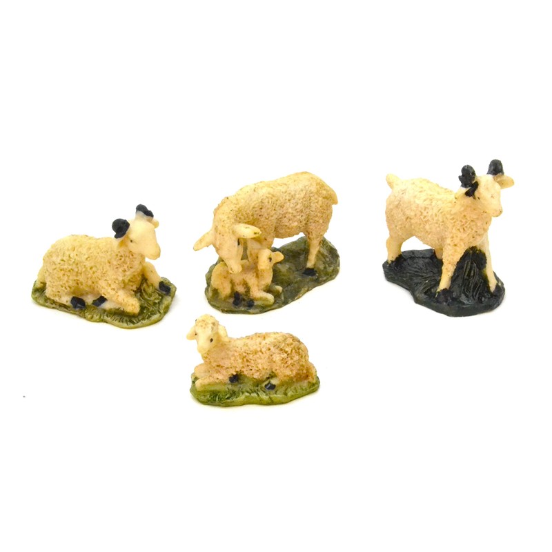 4 x Sheep Aries and Lambs Christmas Figurines 6cm Birth