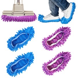 2 Pairs (4 Pieces) Mop Slippers Shoes Cover Dust Duster,Multi Function Reusable Microfiber Dust Mops,Floor Cleaning Shoes for Bathroom,Office,Kitchen,House Polishing Cleaning
