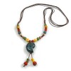 Avalaya Multicoloured Ceramic Bead Sea Shell Tassel Necklace with Brown