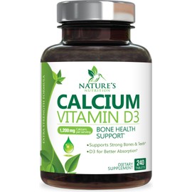 Nature's Nutrition Calcium 1200 mg with Vitamin D3, Calcium Supplement Vitamins, Supports Bone Strength, Teeth & Immune System, Calcium Supplements for Women & Men, Nature's Absorbable Calcium Carbonate - 240 Tablets