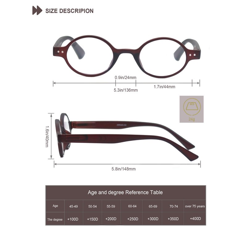 HEEYYOK 2.0 Round Reading Glasses For Women Men 5-Pack,Spring Hinge,Retro