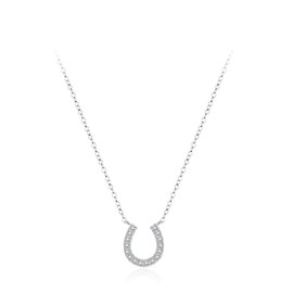 IMINI Dainty CZ Horseshoe Pendant Necklace 925 Sterling Silver for Women Girls Lucky Clear Crystal U Shaped Choker Adjustable Chain Minimalist Fashion Trendy Birthday Jewelry Gift Daughter
