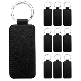 Tsudoku Leather Key Pendants Blank Rectangle MDF Key Pendants Sublimation Heat Transfer Key Pendant Set Jewellery Making Pack of 10, black
