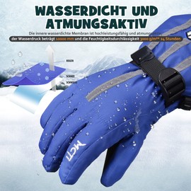 MCTi Children's Ski Gloves Waterproof Warm Snow Winter Gloves Long Cuff Fleece Lined with Reflective Strap Boys Girls