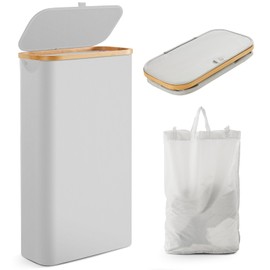 Fiona's magic Slim Laundry Hamper with Lid, 63L Narrow Laundry Basket with Removable Bag, Grey Collapsible Dirty Clothes Basket, Thin Tall Storage Basket for Bathroom, Bedroom