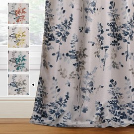 H.VERSAILTEX Linen Blackout Curtains 84 Inches Long Room Darkening Burlap Effect Linen Curtain Draperies for Living Room/Bedroom Bluestone and Taupe Vintage Classical Floral Printing Grommet 2 Panel