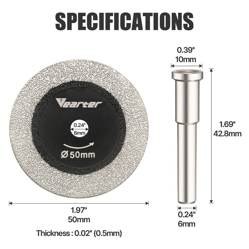 Vearter Glass Cutting Disc 5PCS, 2'' Double-Sided Diamond Cutting Wheel