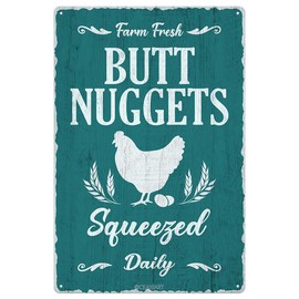 Farm Fresh Butt Nuggets Tin Sign Chicken Coop Vintage Metal Hanging Plaque for Farm Barn Yard Garden Egg Market Kitchen Bar Home Wall Decor Hen House Accessories Outdoor 12x8 Inch