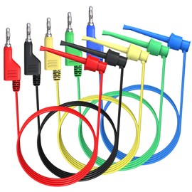 Goupchn Banana to Test Hook Test Leads 5PCS 4mm Stackable Banana Plug to Mini Grabber Clips Flexible Test Cable Wires 500V 5A for Multimeter Electrical Testing