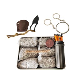 eGreen Emergency Fire Starter 6 Bag Magneisums Weatherproof Matches Multi Purpose Tool Saw Wire Knife Blanket Wax Rope for Camping Hiking + Free Tin Can (Mg + Matches + Saw + Knife + Rope), Portable