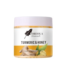 Turmeric and Honey Face and Body Scrub 8.8Oz/280g, Brightening, Purifying, Exfoliating and Moisturizing Body Scrub by Oreola Naturals. New and improved packaging.