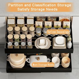 Pull Out Cabinet Organizer Extendable 21" Deep, No Drill Drawers for Cabinets Cabinet Drawers Slide Out Shelves Slide Out Drawers for Kitchen Cabinets Expandable 12.2" - 20.4" (Black 1Pack)