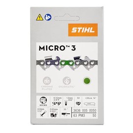 Genuine OEM 14" Chainsaw Chain 0.375" Pitch (3/8P), 0.050" Gauge, 50 Drive Link, Picco Micro 3 (63PM3 50) Fits STIHL Chainsaws 3636-005-0050