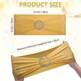 CHENGU 150 Pieces Spandex Stretch Chair Sashes Bows Elastic Chair Cover Bands Ties with Buckle Slider for Wedding Party Reception Events Universal Ceremony Banquet Decorations (Gold)
