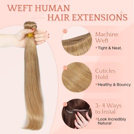 22 inches SEGO Bundles Human Hair Weave #27 Dark Blonde Hair Extensions Real Human Hair Straight Weft (1 Bundle,100g)