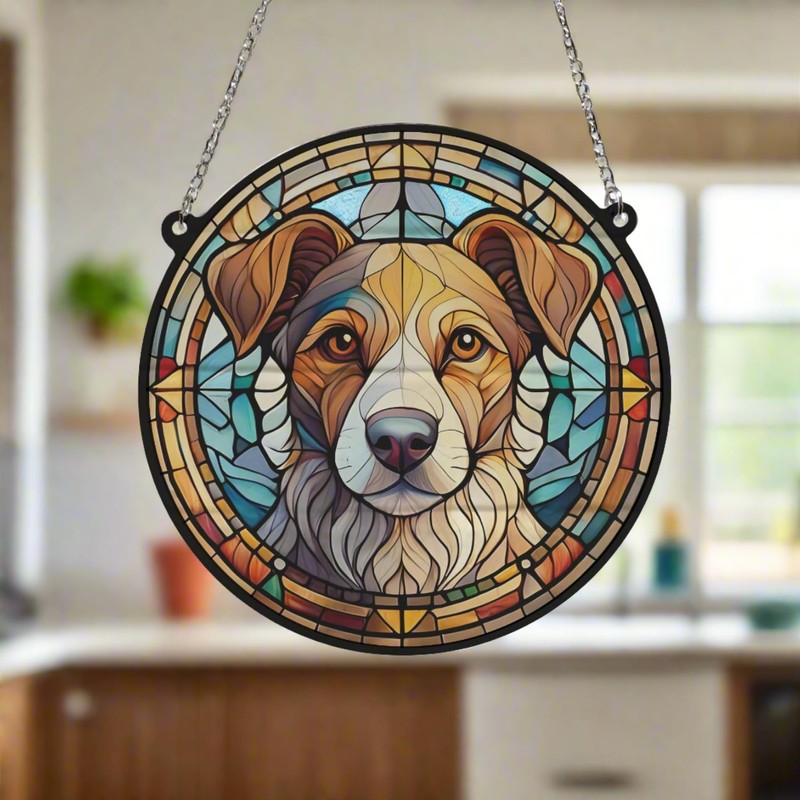 Image Industry Jack Russell Stained Glass Effect Suncatcher - Garden