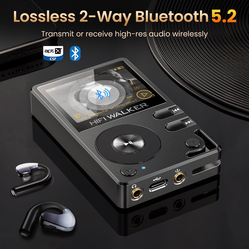 HIFI WALKER H2 HiFi MP3 Player with Bluetooth 5.2, Lossless