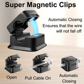 12 Pack Cord Organizer Holder, Magnetic Desk Cable Clips Management, Hide Phone Charging Cable Keeper, Strong Adhesive Wire Charger Holder for Nightstand, Kitchen Appliances, Office Supplies