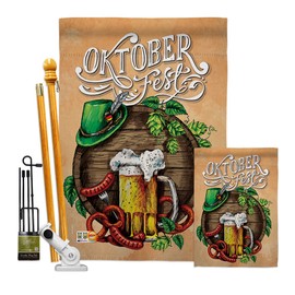 Angeleno Heritage FK137109-BO Oktoberfest Festival Happy Hour & Drinks Beverages Decorative Vertical Kit, House & Garden Flags Set w/Flagpole, Multi-Color
