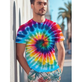 WeWrsyi Tie Dye Shirt for Men Women, 3D Print Rainbow Coloful Graphic Short Shirts Cool Crewneck T-Shirt