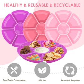 3 Pcs Sectional Round Plastic Serving Tray Platters 11inch Unbreakable Chip and Dip Divided Serving Plates,Round 7 Compartments Multifunctional Food Platter for Snack, Nuts,Veggies,Candy, Dried Fruit