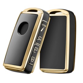 ELOHEI for Mazda Key Fob Cover Case, Soft TPU Key Fob Case Protector Holder for 2020 2021 Mazda CX5, CX30, CX9, 2019 2020 2021 Mazda 3, Mazda 3 Hatchback (Gold Edge Black)