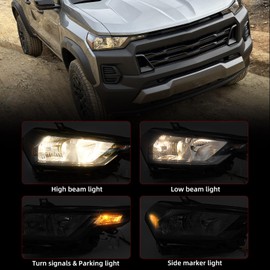 Huray Headlight for Chevy Colorado 2023 2024 2025 OE Halogen Type Front Lamp Replacement 87818227 85045267 GM2503545 (Passenger Side (Right))