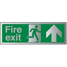 V Safety Fire Exit-Fire Exit Arrow Up Sign - 300mm x 100mm - 3mm Brushed Alu Comp