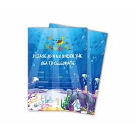 Manqianxun Ocean Sea Life Party Supplies - Magical Ocean Sea Life invites for boys and girls Fill-in10 Pack Party Invitations Cards with Envelopes Birthday Wedding BabyPool Party