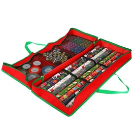 Vinsani® Christmas Xmas Decoration Gift Wrap Fabric Storage Bag Large Waterproof Accesories Décor Organiser (83 x 35 x 14 cm) for Wrapping Paper Rolls, Tags & Bows - Red