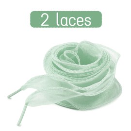 UamGlsob 4CM Fancy Organza Silk Shoe Laces for Womens Sneakers, Cute Sheer Satin Ribbon Shoelaces Replacement Yarn Strings, Green, 54"/140cm