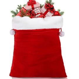 FOIMAS Christmas Santa Sack,43x27 inch Jumbo Velvet Santa Gift Bags with Drawstring Plush Gift Bag for Christmas Gift Wrapping Home Decoration Supply