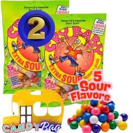 (PACK OF 2) CryBaby Extra Sour Bubble Gum Assorted Bag - Comes With One Bus Resealable ZipBag