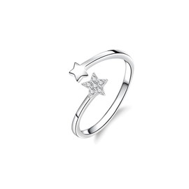 Hinvan 925 Sterling Silver Ring Stars Ring Open Silver Rings Adjustable Star Ring Women's Spinner Ring Fidget Ring with Zirconia Adjustable Finger Ring for Women Girls, Sterling Silver, Cubic Zirconia
