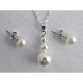 STAUER PEARL SNOWMAN NECKLACE MATCHING EARRINGS .925 STERLING SILVER 18"