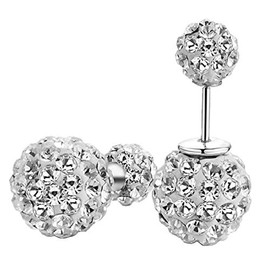 DIB 925 Sterling Silver Sparkle Bling Crystal Rhinestone Earrings Double Sided Front Back Ball Stud Earrings for Women 10mm