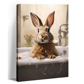 Bathroom Canvas Wall Art Bunny in Bathtub Picture Funny Rabbit Painting Modern Artwork for Toilet Home Decor Framed(Art-4,12.00"x18.00")