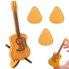 Lets Joy Guitar Picks, Wooden Plectrums, Guitar Plectrums, Guitar Plectrums, Guitar Picks Holder, Portable Pick Box with Stand, Miniature Guitar Decoration Gift