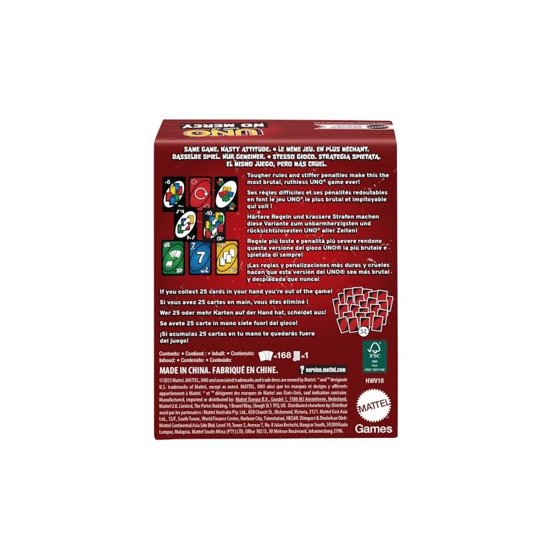 Mattel UNO No Mercy Juego de Cartas 7 Años