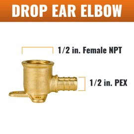 SUNGATOR 2-Pack 1/2" Pex Drop Ear Elbow, No Lead Brass, Pex Fittings 1/2 inch, NSF, UPC Certified