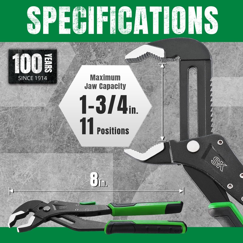 SK 8-Inch Quick Adjust Groove Joint Pliers, Water Pump Pliers,