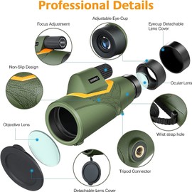 Monocular Telescope, 16X52 High Power Monocular with Smartphone Holder & Tripod, Night Vision Monocular for Adults Kids - BAK4 Prism Dual Focus for Bird Watching, Camping, Travelling Green