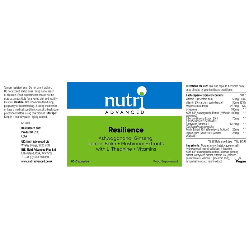 Nutri Advanced - Resilience - Stress Support with Ashwagandha, Ginseng,