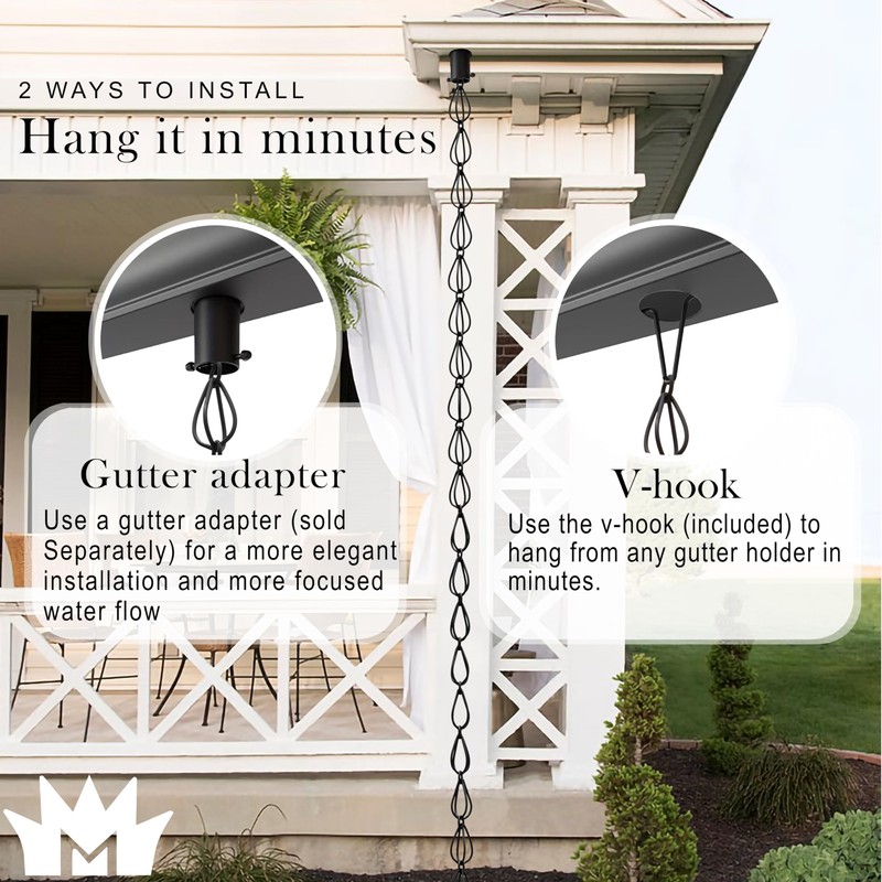 Monarch Rain Chains Aluminum Teardrop Black Rain Chains for Gutters