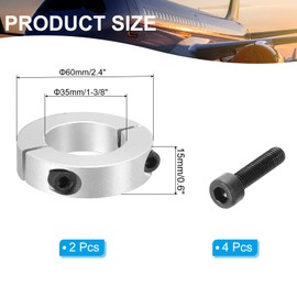 PATIKIL Split Adjustment Rings 35 mm Boring 60 mm OD 15 mm Thickness, Pack of 2 Aluminium Alloy Depth Stop Rings Clamp with Grub Screw for the Mechanical Engineering Industry, Silver