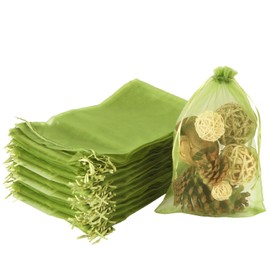 LOYORTY 150PCS Organza Bags, 8x12 (20x30cm) Sheer Drawstring Organza Gift Bag, Green Organza Bags for Christmas Wedding Party Favor Candy Pouches