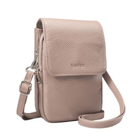 befen Genuine Leather Small Crossbody Bags for Women, Triple Compartment Cell Phone Crossbody Wallet Purses with Adjustable Shoulder Strap Nude Pink