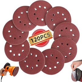 Juego de 120 lijas lijadora orbital，discos de lija de gancho y bucle de alta calidad，lijas para lijadora circular de 5 inch，10 X（40/60/80/100/120/150/180/240/320/400/600/800）Lijadora Orbital Aleatoria
